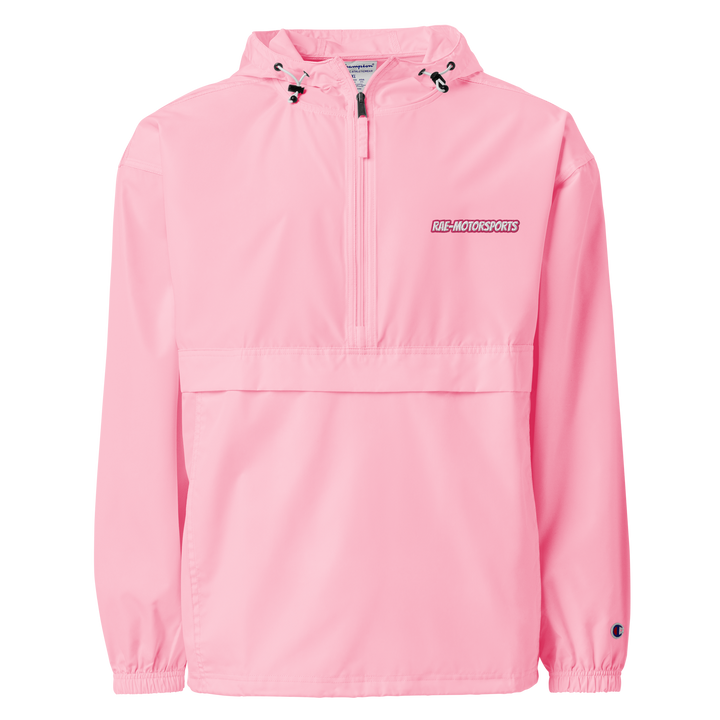 Rae-Motorsports Embroidered Champion Packable Jacket- Pink Lettering