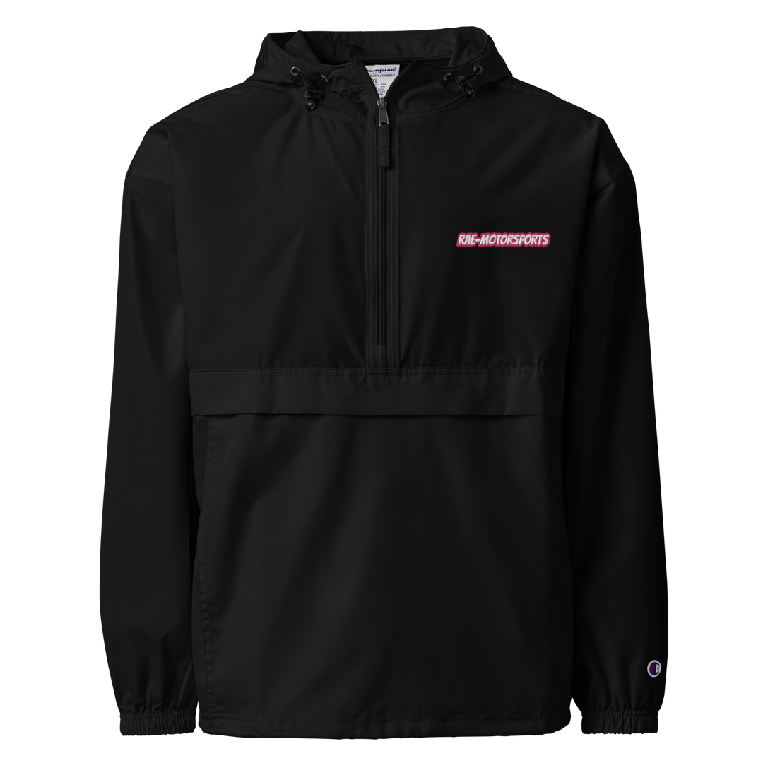 Rae-Motorsports Embroidered Champion Packable Jacket- Pink Lettering