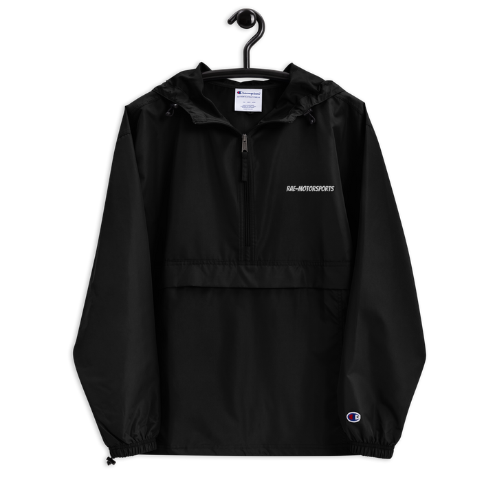 Rae-Motorsports Embroidered Champion Packable Jacket- Black Writing